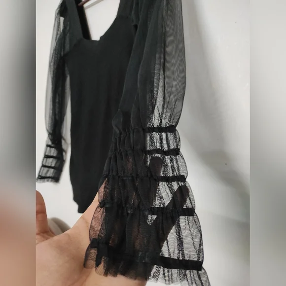 MNG Black Puffed Mesh Sleeve Top - Picture 5 of 12